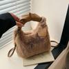 Yogodlns Women Faux Fur Plush Handbags Ruched Handle Small Lady Shoulder Crossbody Bag Casual Half-Moon Hobos Winter Bags for Women