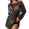 Summer Sexy Bikini Cover Up O-neck Long Sleeve Crochet Beach Dress Solid Color See-through Hollow Swimsuit Cover Up