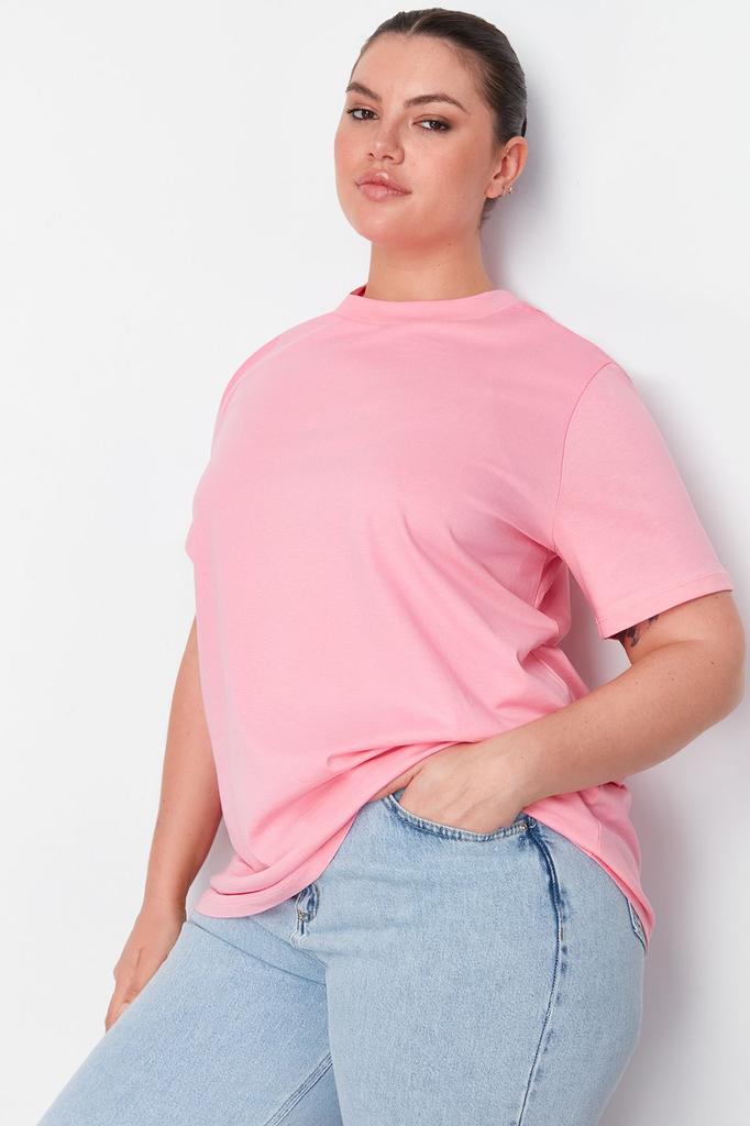 Women's Style Plus Size White Navy Blue Ribbed Collar Boyfriend Knitted T-shirt