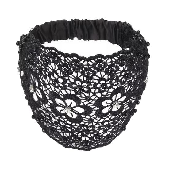 Женская повязка на голову с цветочным узором, блестящие стразы, искусственный жемчуг, высокая эластичная широкая повязка для волос