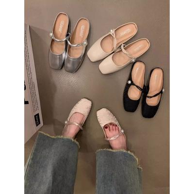 Мокасины, туфли, женские тапочки, летние, роскошные, с закрытым носком, женские мюли, пантофле, низкие, дизайнерские мюли, новые, серебристые, на плоской подошве, Рим