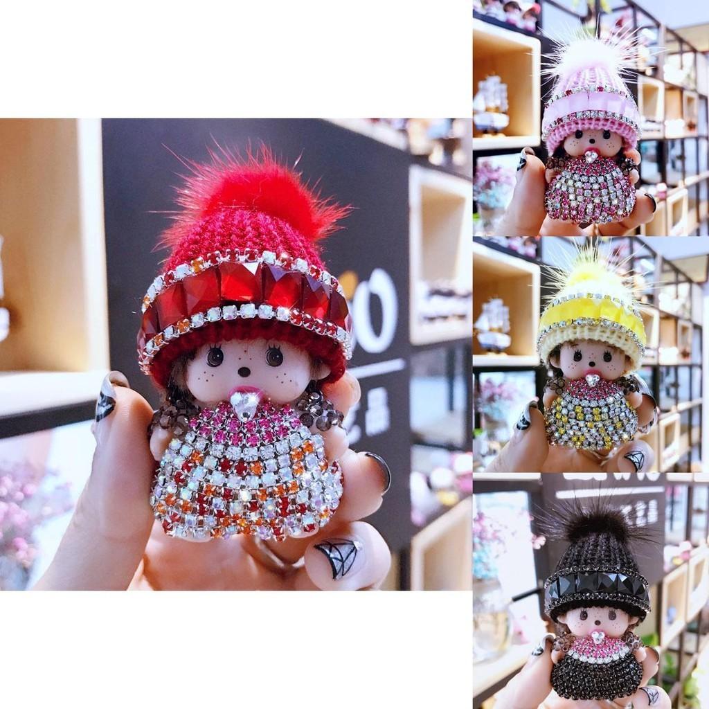Кристаллами усыпанный брелок Monchhichi вязаная шапка норка подвеска приз в аркаде подарок для обмена