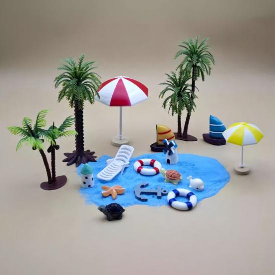 Micro Landscape Ornaments, Beach Miniature Decoration, Boat/Chair/Umbrella/Palm Tree/Swimming Ring for Succulents Pots Glass Covers DIY Seaside Scene