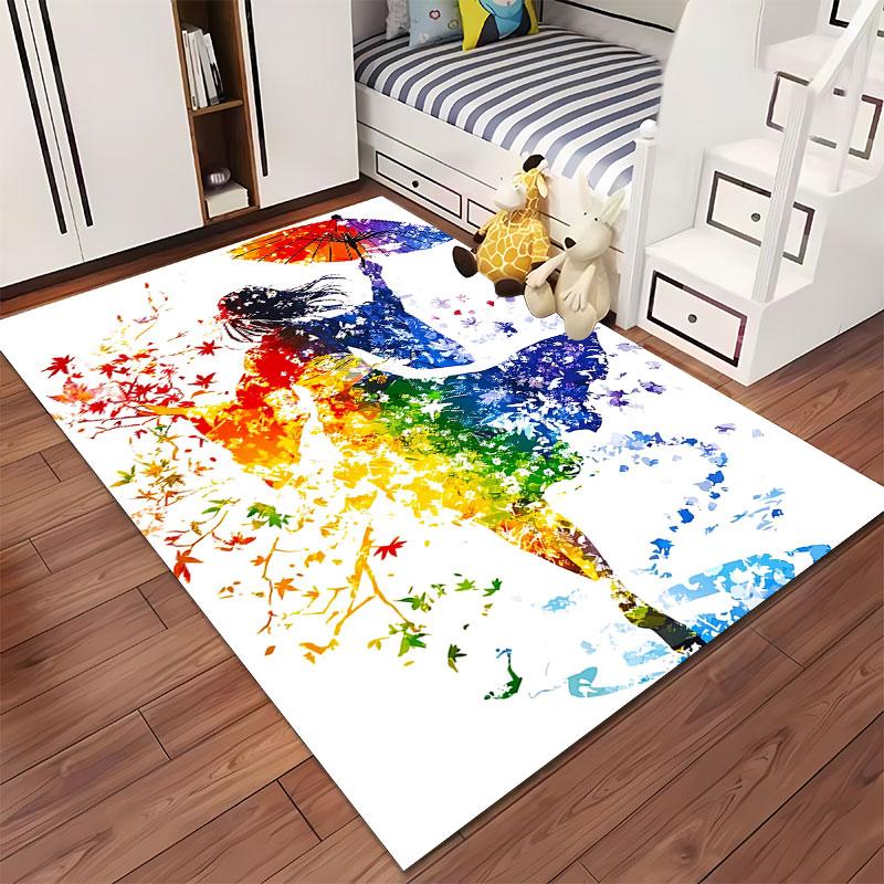 Colorful Woman with Umbrella suitable as a non-slip mat for the living room or bedroom sofa