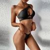 Women's Solid Color Sexy One-Shoulder Strap Hollow Split Swimsuit Bikini Set