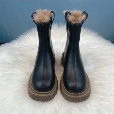 Массивные женские туфли на платформе, элегантные, со средним каблуком, нескользящие женские зимние ботинки, зимние 2024, новинка, популярные защитные ботинки