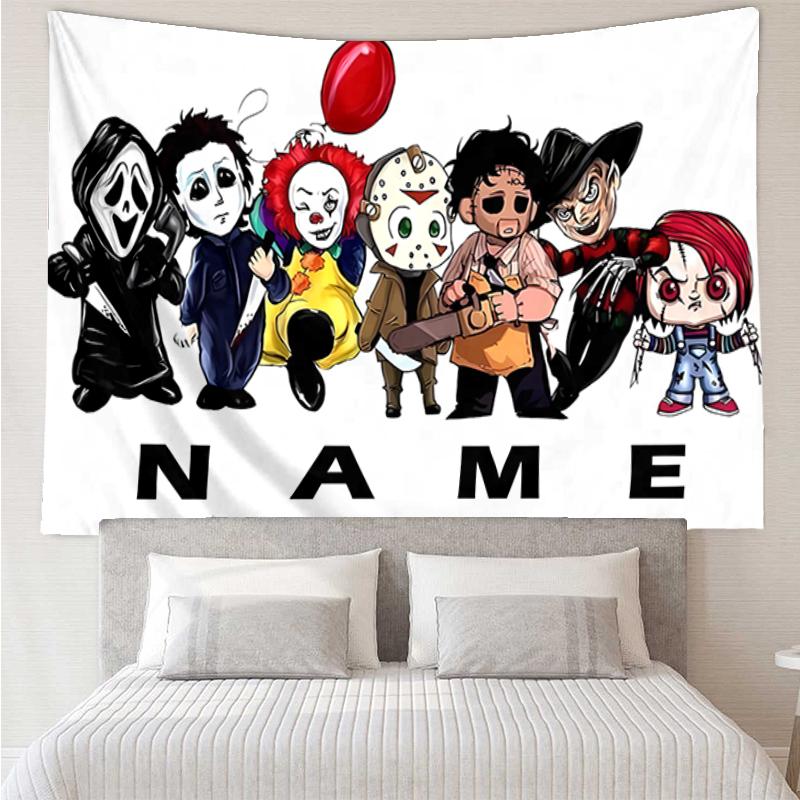 Custom Name Halloween horror Print Tapestry, Backdrop, Easy Setup, Ideal for Bedroom, Office & Living Room, with Aesthetic Wall Hanging Decor.
