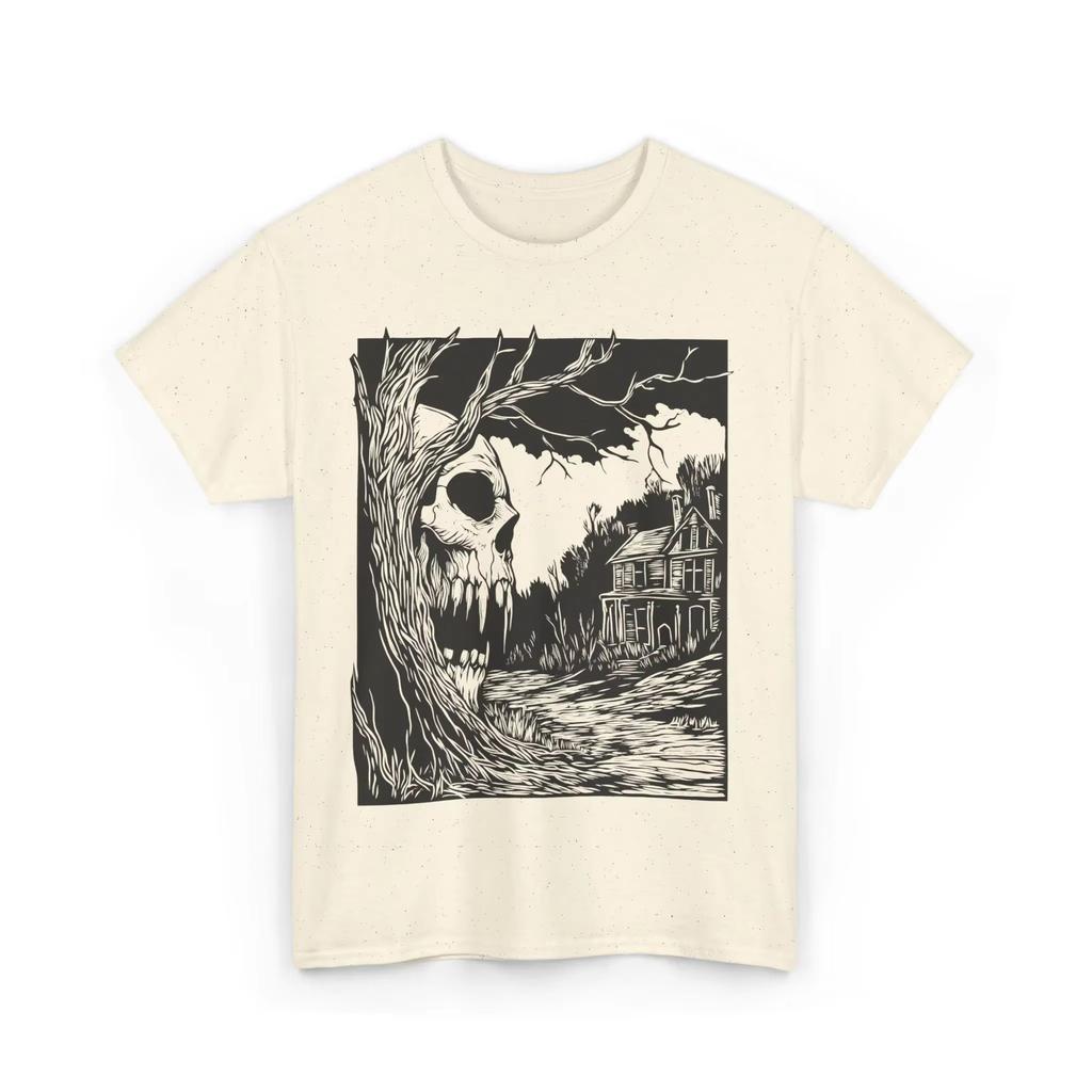 Haunted House Horror TShirt Gothic Forestcore Skull Tee Creepy Skull Illustration Spooky Dark Art Witchy Dark Men Clothing