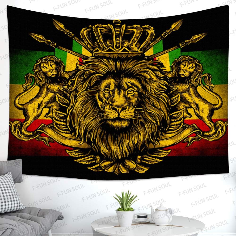 F-FUN SOUL Rasta Rastafarian Tapestry, Large 80x60inches Soft Flannel, Lion Crown Flag Hippie Art Wall Hanging Tapestries for Living Room Bedroom