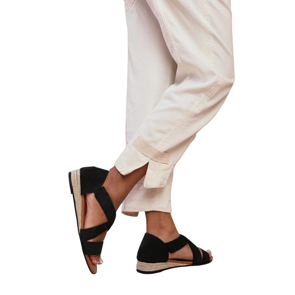 Where's That From Womens/Ladies Hummingbird Suede Crossover Strap Wide Low Wedge Sandals