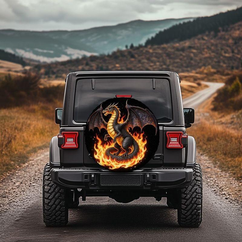 Mythical Dragon Flame Tire Cover SUV Truck Spare Wheel Protector Dustproof