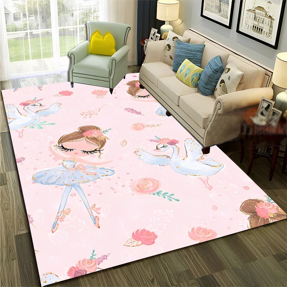 Ballet Girl Ballerina Swan Cartoon Carpet Rug for Home Living Room Bedroom Sofa Doormat Decor,kids  Area Rug Non-slip Floor Mat