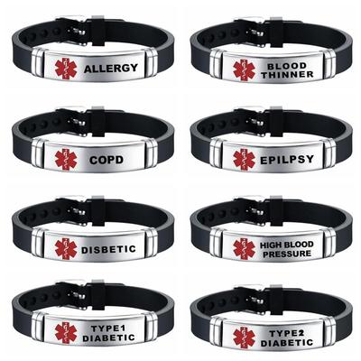 Медицинский браслет с идентификационным номером и лазерной гравировкой, регулируемый браслет для мужчин и женщин, браслет для экстренной первой помощи, браслет