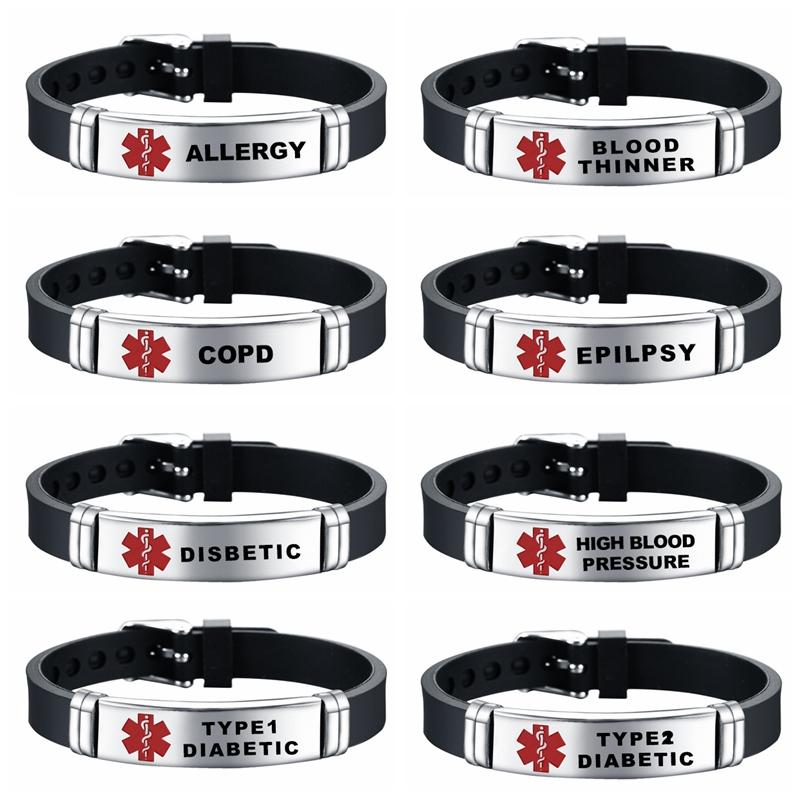 Медицинский браслет с идентификационным номером и лазерной гравировкой, регулируемый браслет для мужчин и женщин, браслет для экстренной первой помощи, браслет