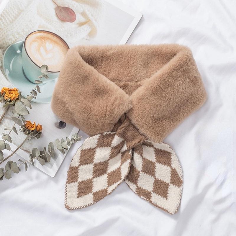 Unisex Winter Warmth Thick Knitted Fishtail Stitching Plush Collar Ladies Solid Color Wild Windproof Neck Soft Scarf