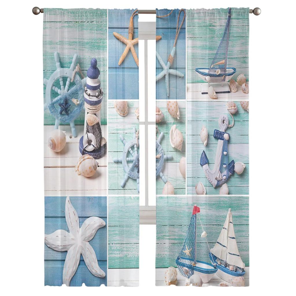 Marine Elements Lighthouse Vessel Sheer Curtains for Living Room Modern Voile Curtain Bedroom Tulle Curtains Window Drapes Decor