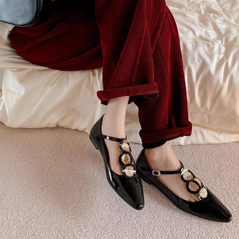 Туфли Мэри Джейн с острым носком, деловые, повседневные, женские, удобные, с ремешком на щиколотке, из искусственной кожи, без застежек, туфли на плоской подошве с пряжкой для вечернего платья