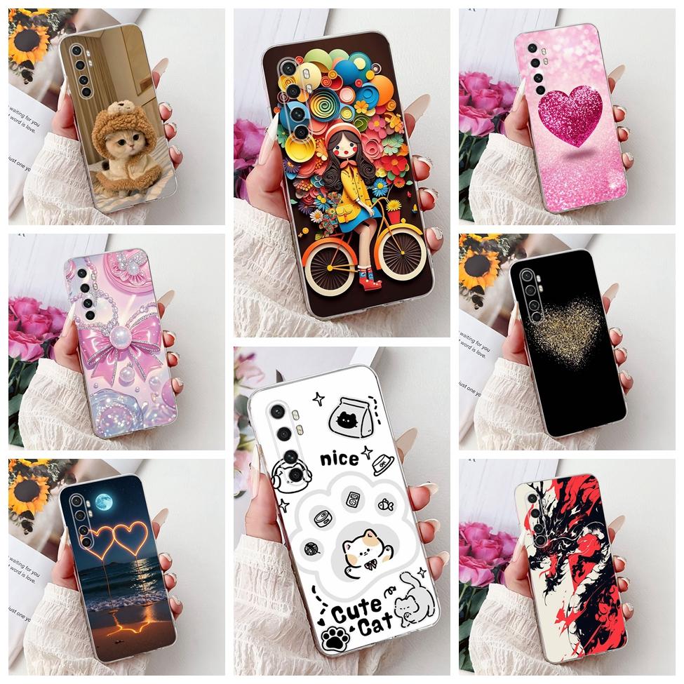 Clear For Xiaomi Mi Note 10 Lite Case Cover Luxury Butterfly Love Fashion Flowers Cool Lion Funny Painted 6.47''