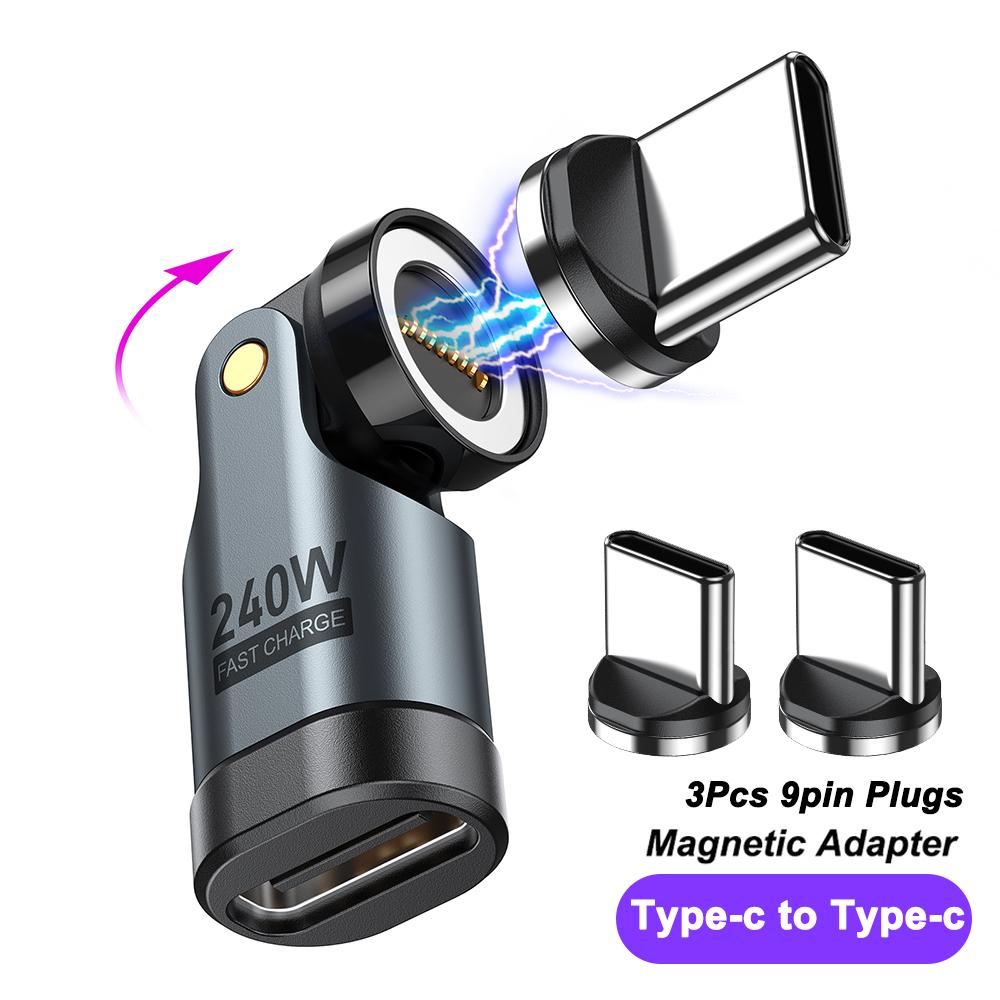 AUFU 3Pcs 9Pin Magnetic Type C Adapter 240W Fast Charging USB C To Type C Adapter OTG Connector For Samsung Xiaomi Lenovo Laptop 3