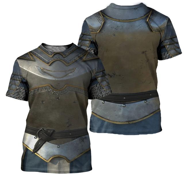 Medieval Knight Armor Men's T-shirt Tops 3D Print Tshirts Templar Knight Cosplay Short Sleeve Shirt O Neck Cool Streetwear