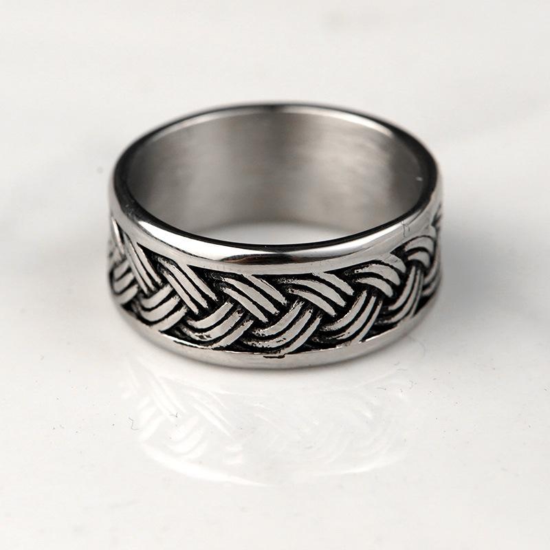 Кольцо из титановой стали в стиле ретро. Универсальное двухслойное кольцо из пеньковой веревки из нержавеющей стали. Потертое кольцо.