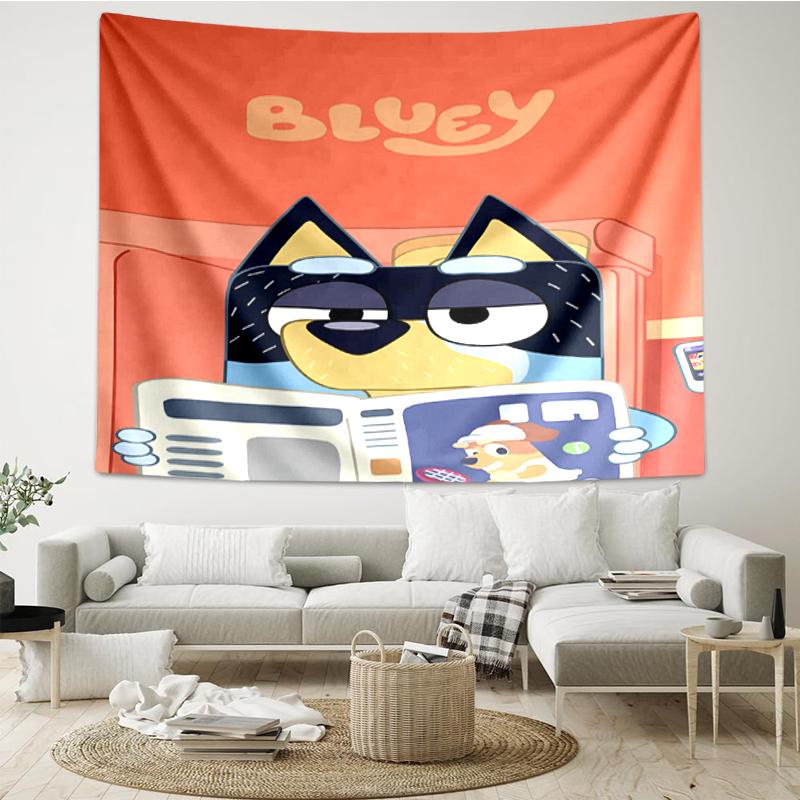 Bluey Print Tapestry, Backdrop, Easy Setup, Ideal for Bedroom, Office & Living Room, with Aesthetic Wall Hanging Decor.