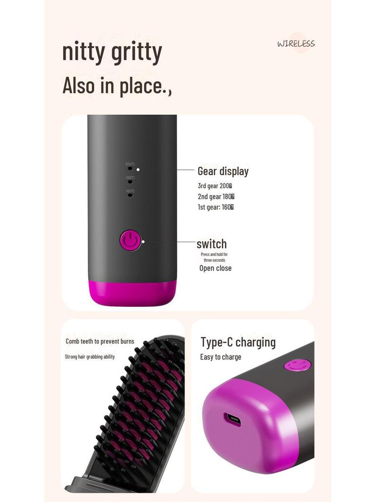 Мини USB Перезаряжаемый Беспроводной Выпрямитель для Волос и Расческа для Завивки - Пушистые Волосы Двойного Назначения