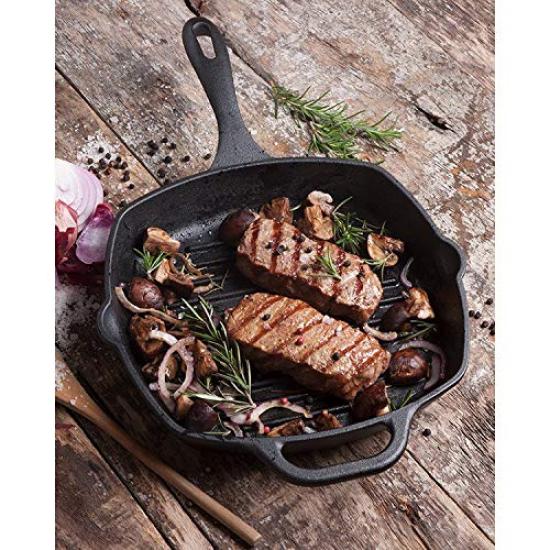 Victoria Cast Iron Grill Long Griddle Flaxseed Oil Seasoned Pan, Square, Handle, Pan,