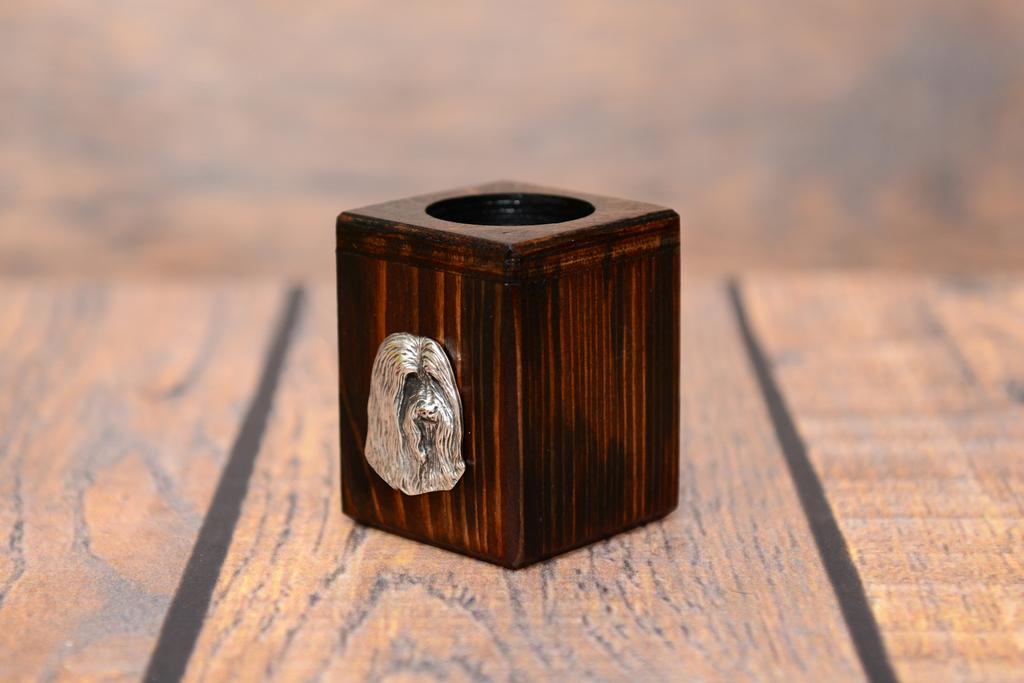 Bearded Collie, Highland Collie – Wooden candle holder with a dog, a unique souvenir after losing a dog | Art-Dog