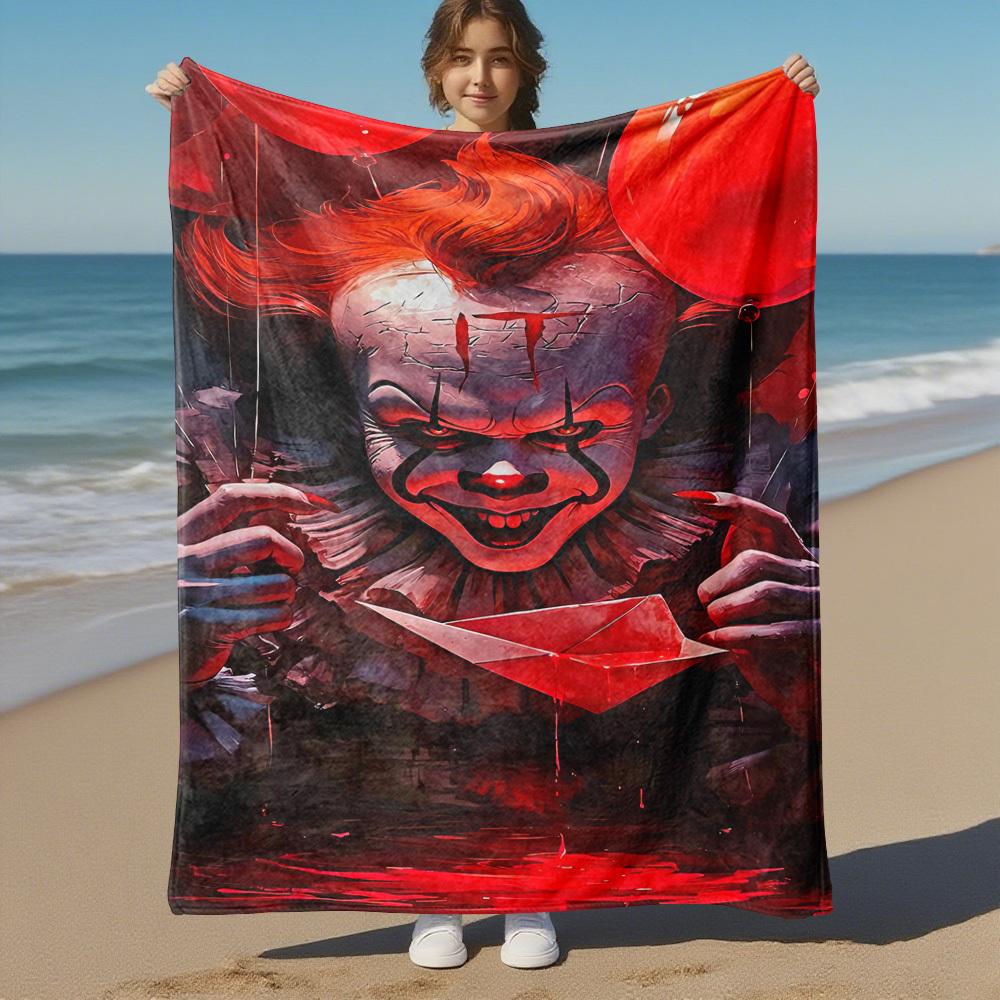 clown, balloons, blood - Throw Blanket, Soft Bedding Cover, Flannel Blankets, Living Room, Travel, Camping,All Seasons Use06
