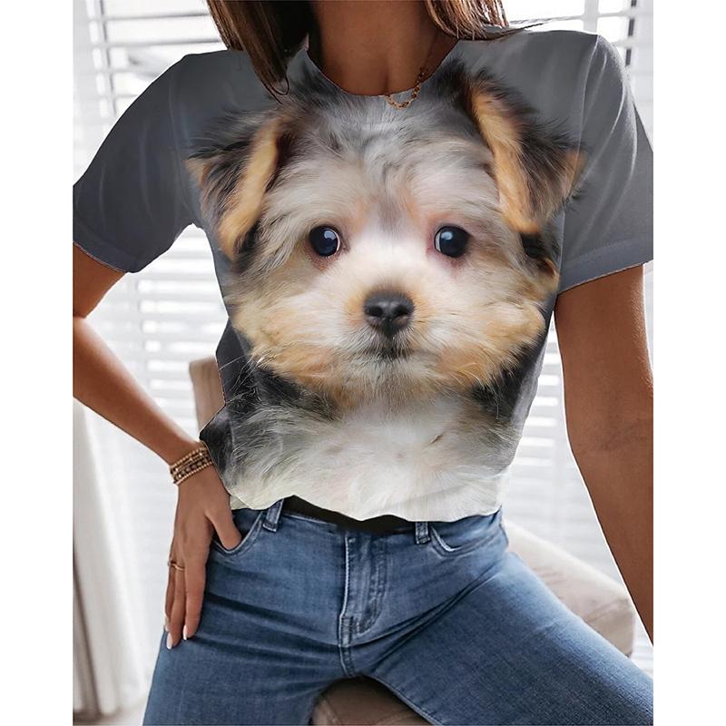Летняя футболка с принтом Kawaii Poodle 3D, женская уличная одежда, милые футболки с изображением собак и кошек, топы Harajuku Y2k, свободные футболки, женская одежда