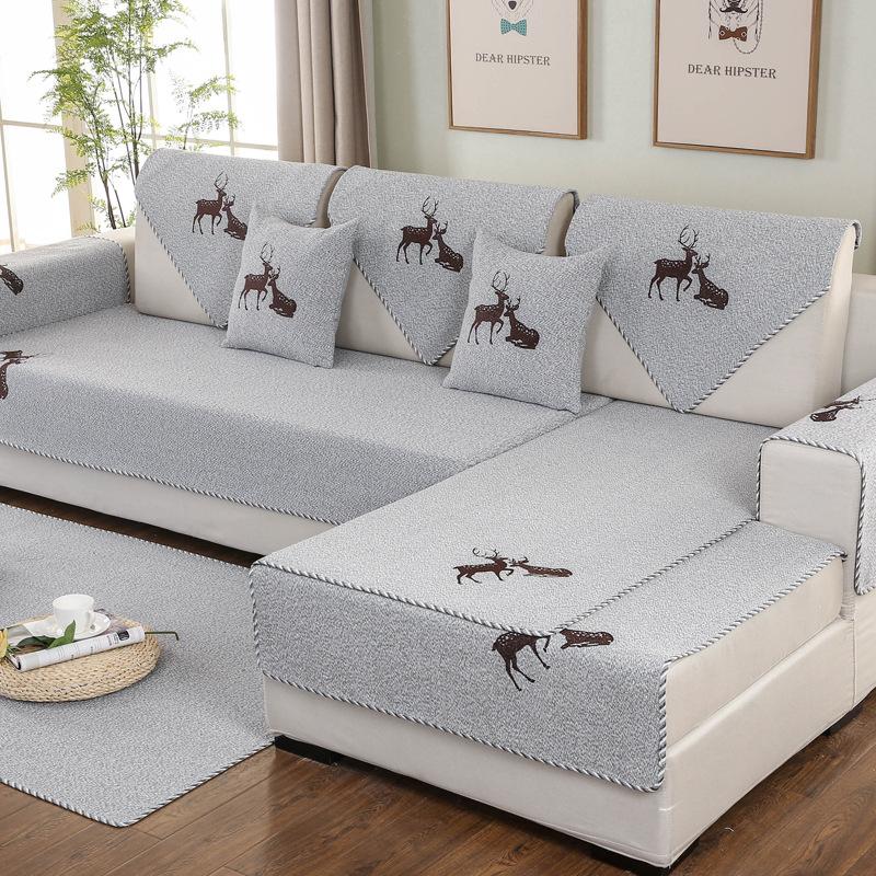 Four Seasons нескользящая вышитая диванная подушка из хлопчатобумажной ткани для гостиной, универсальная льняная утолщенная современная простая однотонная диванная подушка