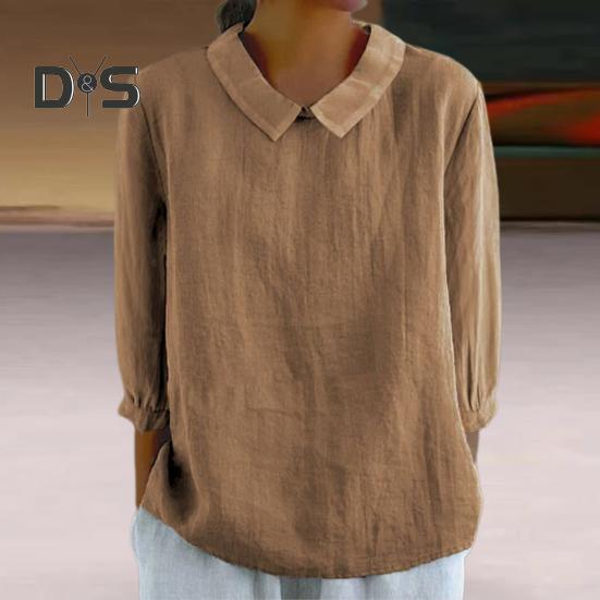 Женская рубашка с кукольным воротником, пуловеры с рукавами 3/4, однотонные свободные тонкие рубашки, топы, повседневная повседневная одежда