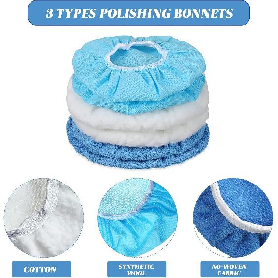 Mudder 40 Pieces Buffer Pads Cover Car Polisher Bonnet Orbital Buffer Bonnets Microfiber Waxers Bonnet Set Including 24 Microfiber 8 Plush 8 Non