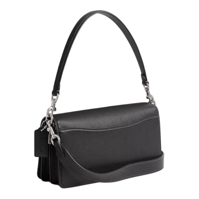 COACH Tabby 26 Detachable Shoulder Strap Front Logo Leather Crossbody Shoulder Bag Medium Women's Silver with Black