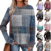 Women's Winter Color-Block Printed Lightweight Brushed-Cotton Round Neck Top