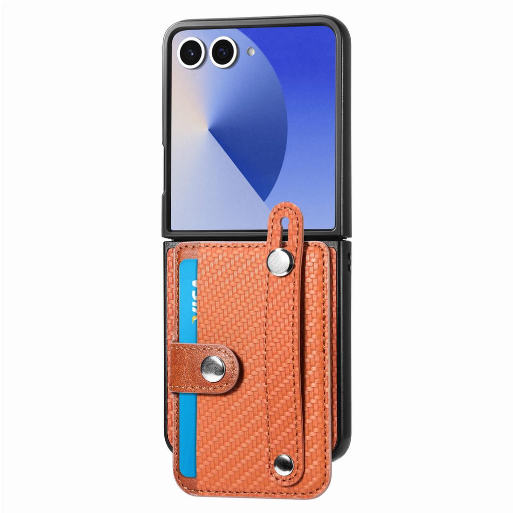 Чехол для Samsung Galaxy Z Flip7 5G Кожаный чехол на заднюю панель телефона с текстурой углеродного волокна с держателем для карт