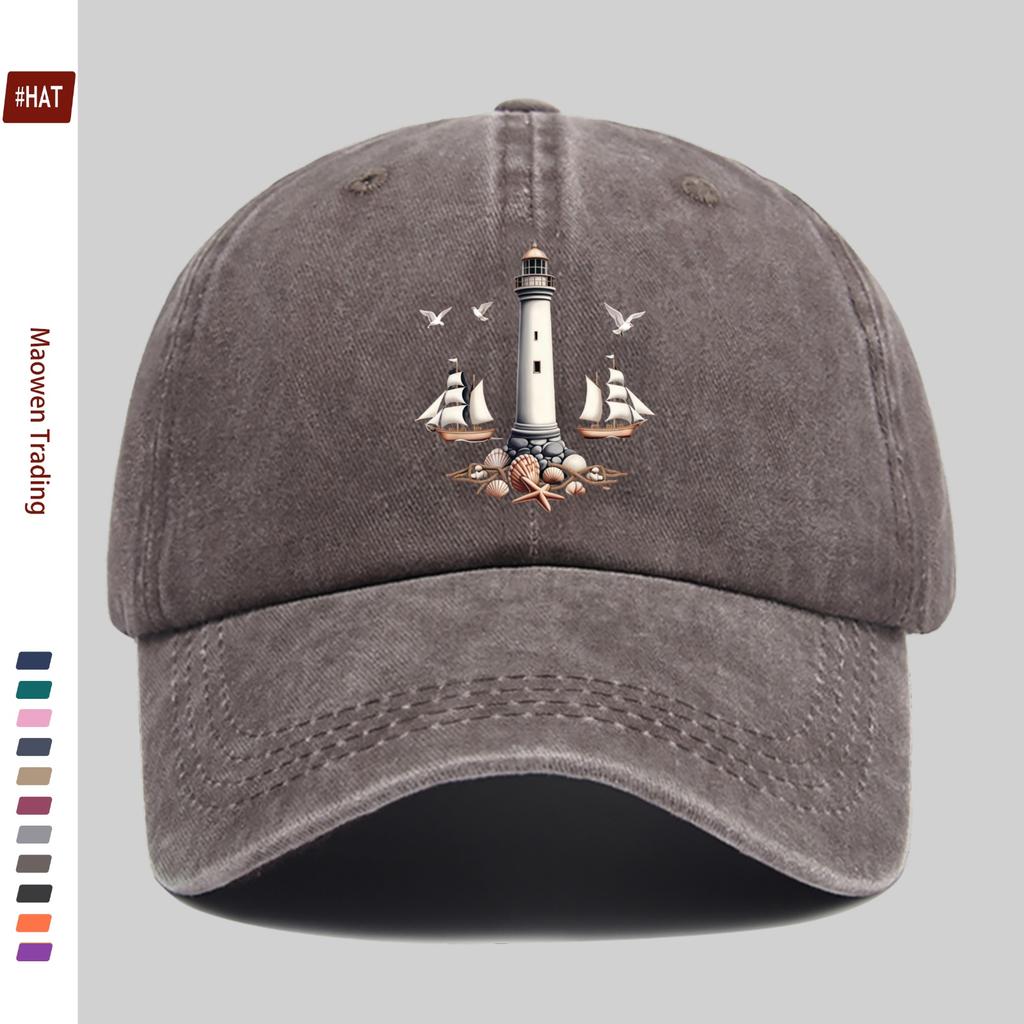 pc Lighthouse Sailboat Seagull Ocean Elements Printed Baseball Cap Beach Prom Design Sun Hat Comfortable Lightweight Trucker De