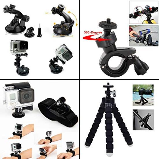SMALY Action Camera Accessory Set Compatible with GoPro Hero 5 and (26 pieces) - 11, 10, 9, 8, 7, 6, Max, SJCAM, Insta360, Fusion, DJI, more.