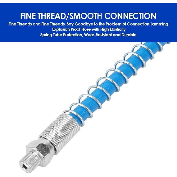 Grease Gun Hose Grease Gun Kit 23.6 inches Heavy Duty Flexible Gun Whip Hose Coupler Extension Spring Flex Hose Blue