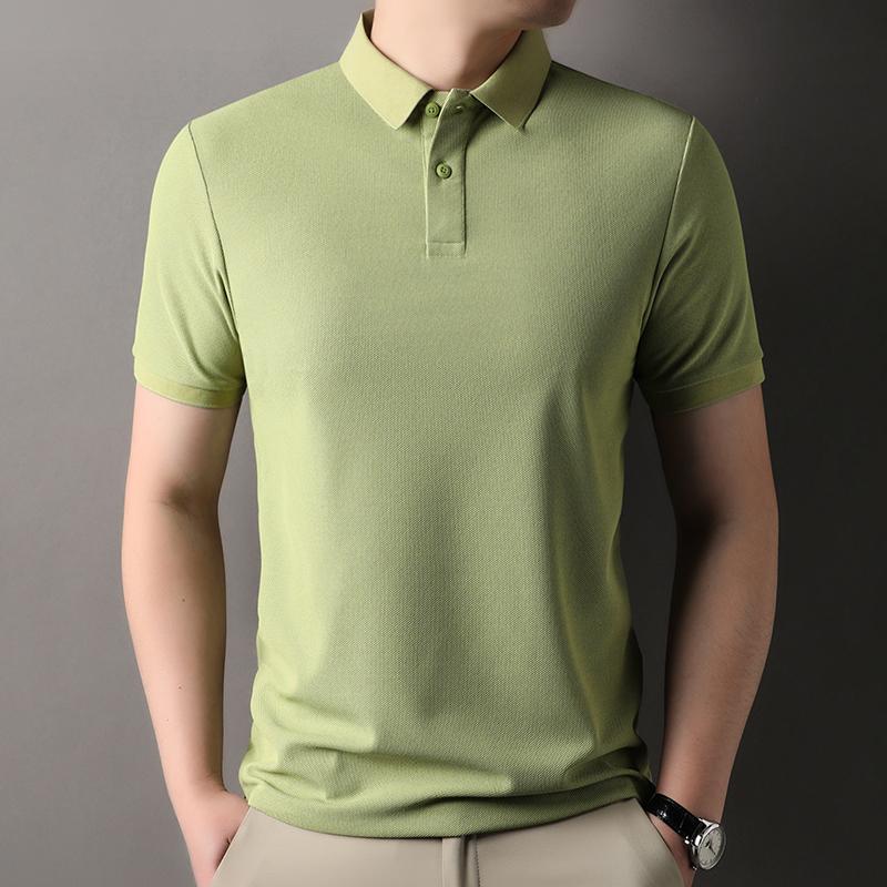 2025 New Summer Men's Lapel Short-sleeved T-shirt Polo Shirt Solid Color Top