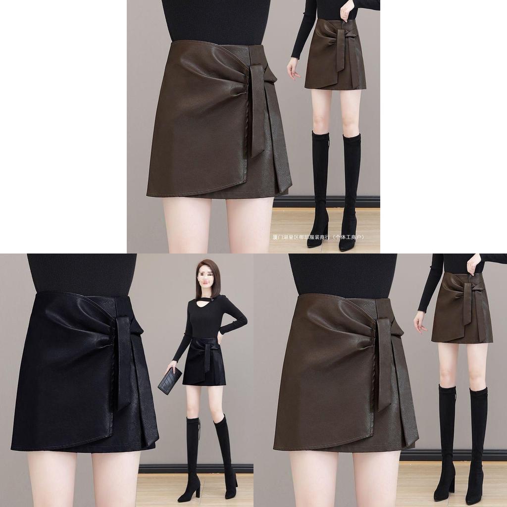 Brand High Waist Short Leather Skirt With Asymmetrical Design For Women