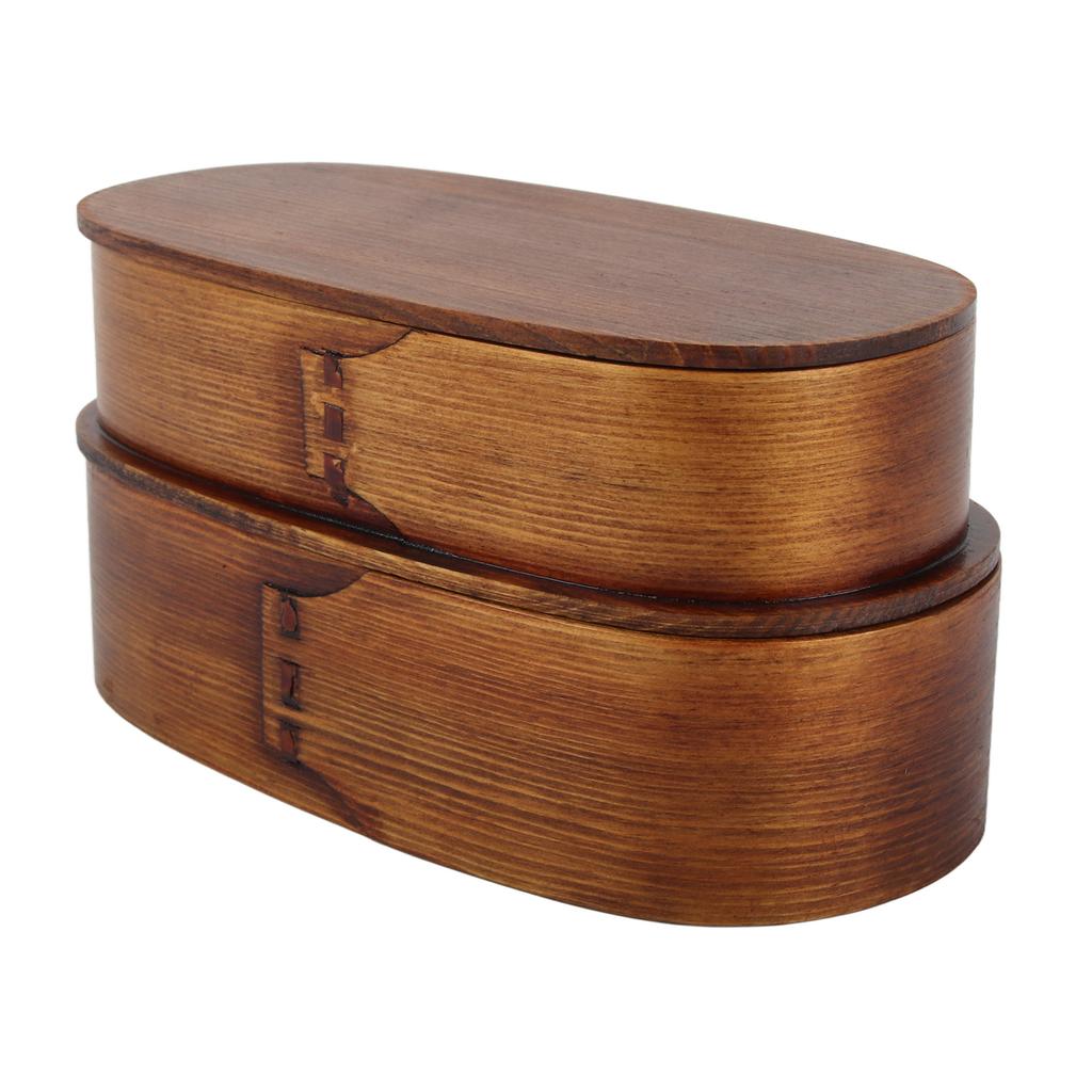 Lunch Box Set Japanese   Wooden Food Storage Container for Students Workers 19x10x9.5cm
