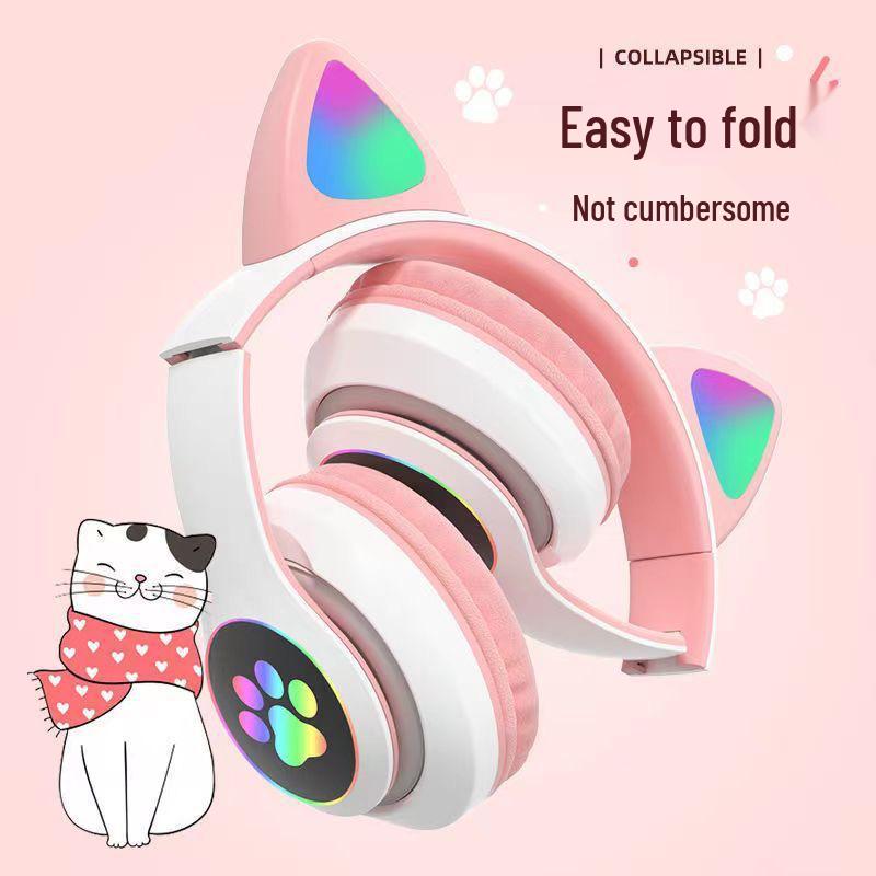 STN-28 Luminous Cat Ear Wireless Bluetooth Headset with Heavy Bass, Over-ear, Sport & Card Slot