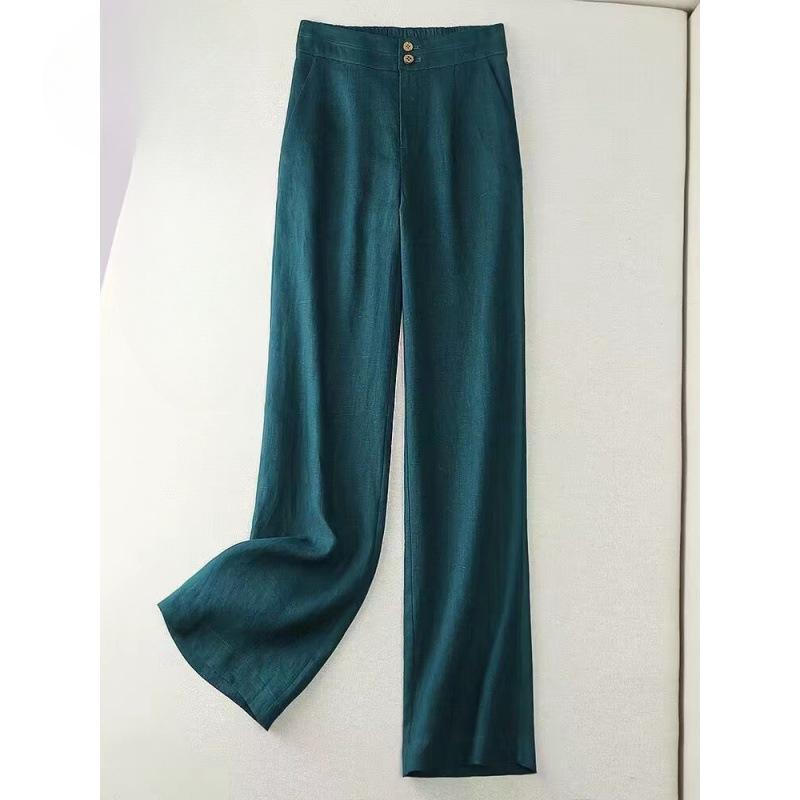 Women's Summer Draped Cotton Linen Casual High Waist Loose Straight Long Pants