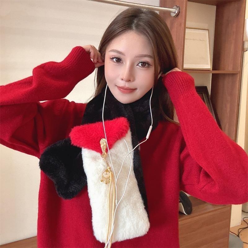 New Christmas Gift Cute Red Scarf Women's Winter New Warm and Versatile New Year's Day Plush Scarf