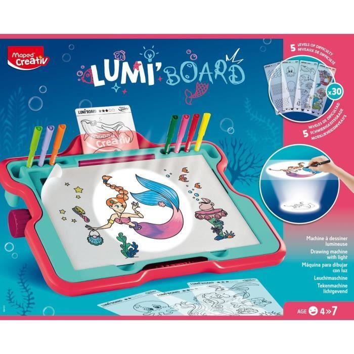 Machine à dessiner maped lumi board - sirènes - age 4+ - projection lumineuse - 5 niveaux de difficulté
