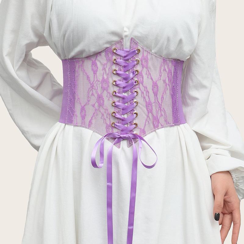 Модный широкий кружевной пояс-корсет, женский универсальный декоративный пояс для платья или топа, телескопический эластичный пояс