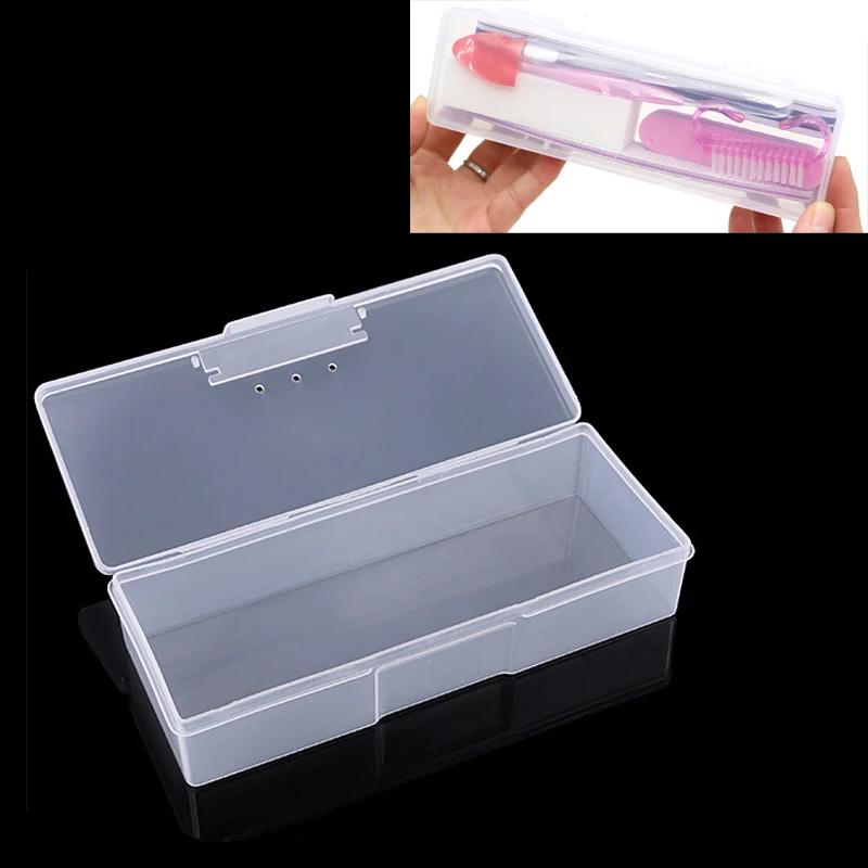 Nail Art Rectangle Plastic Storage Box Rhinestone Brush Pen Buffer Grinding Files Container Case Nail Art Equipment Tool