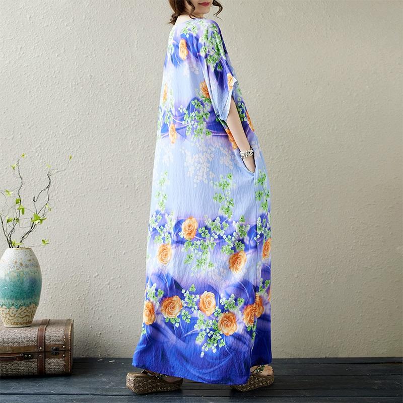 Новые женские платья с коротким рукавом больших размеров в винтажном стиле с цветочным принтом, повседневное свободное длинное летнее платье макси